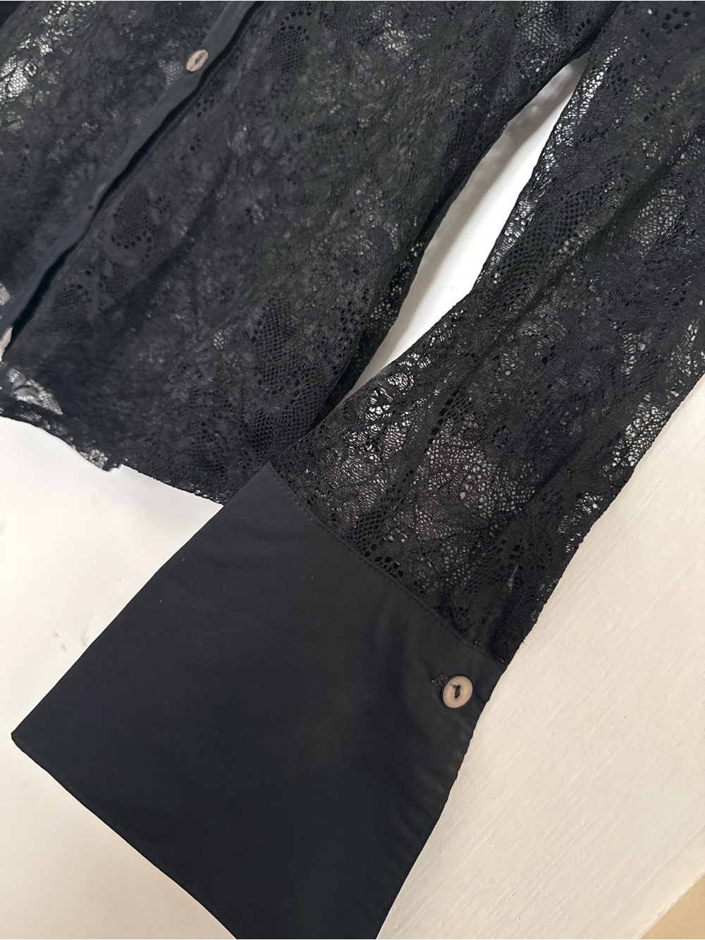 bebe Black Lace Button-Front Long Sleeve Shirt - Picture 2 of 4
